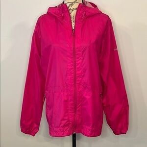 Columbia hooded windbreaker zip front jacket hot pink L